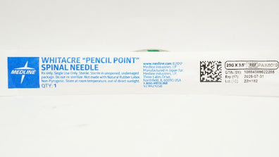 Medline PAIN8019 Whitacre Pencil Point Spinal Needle 25 G x 3.5 inch